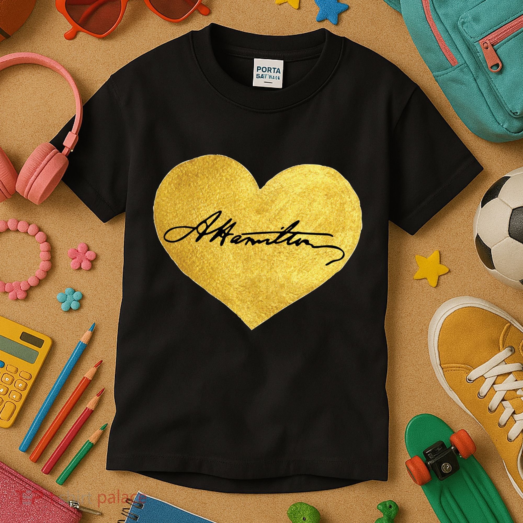 Love A. Hamilton Golden Signature Heart Kids T-Shirt
