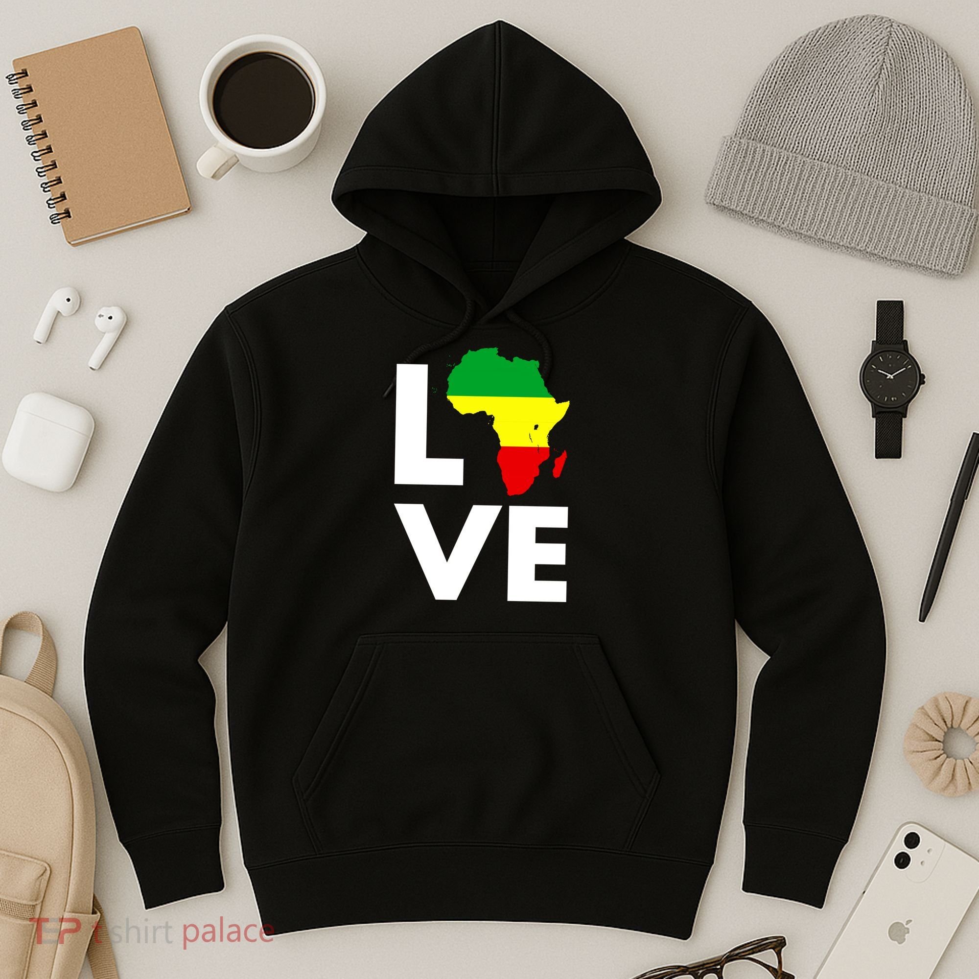 LOVE Africa Map Black History Month Hoodie