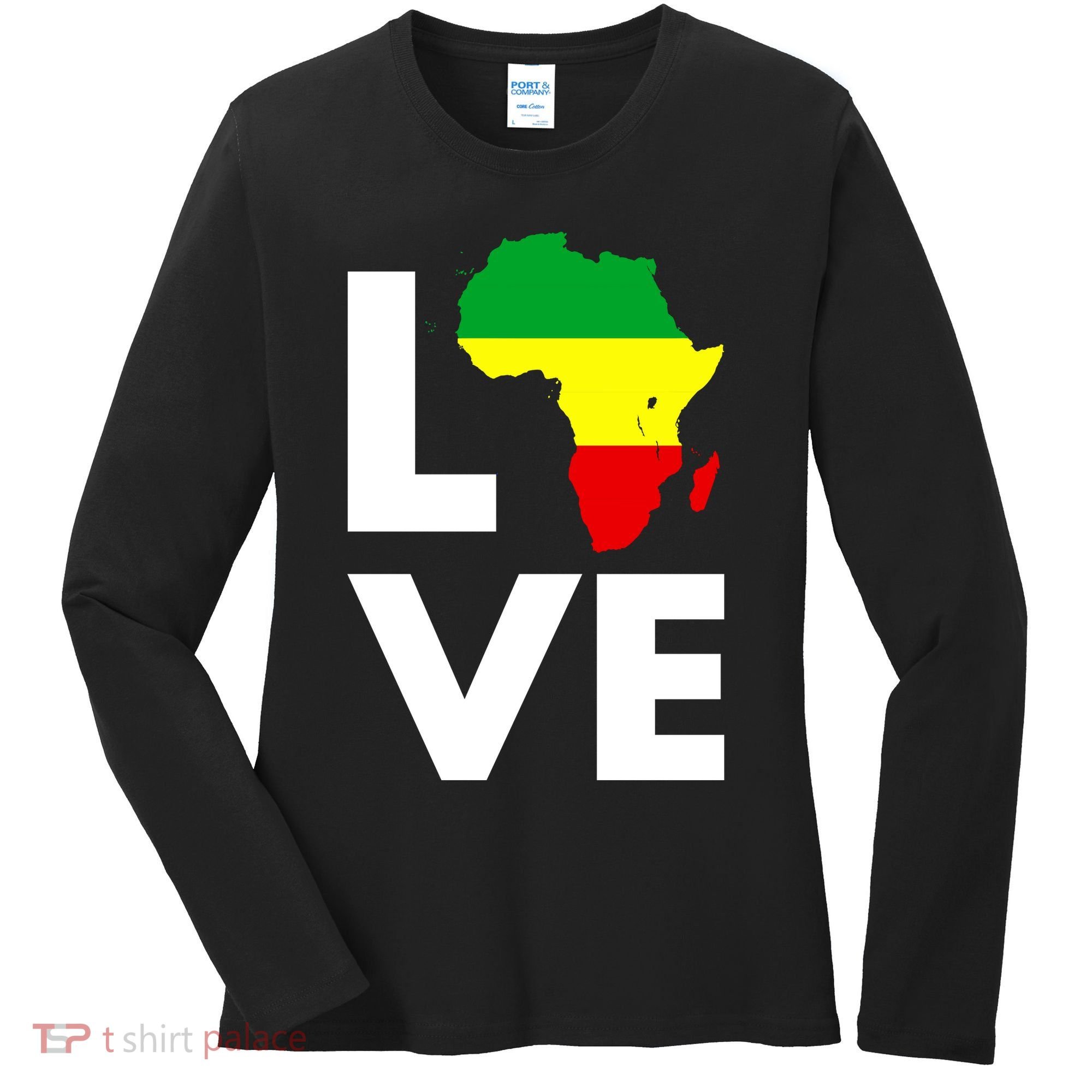 LOVE Africa Map Black History Month Women's Long Sleeve Shirt