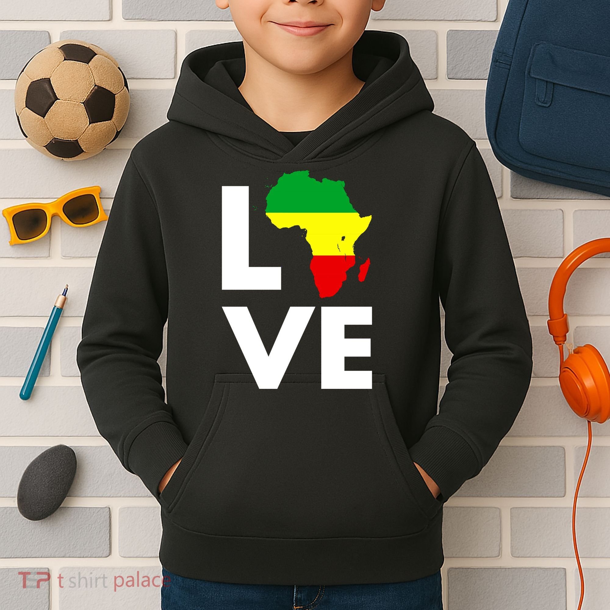 LOVE Africa Map Black History Month Kids Hoodie
