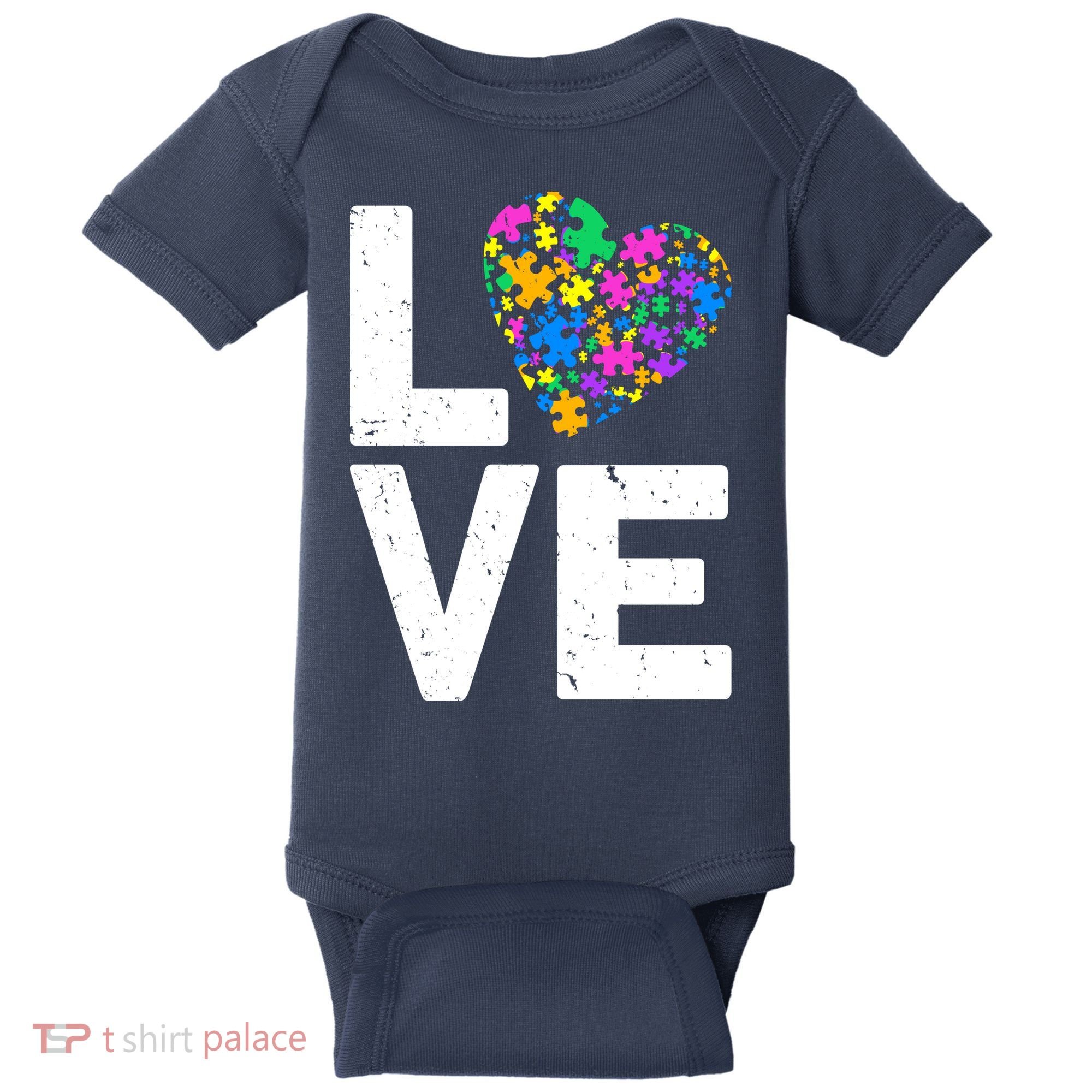 Love Autism Heart Baby Bodysuit
