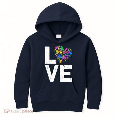 Love Autism Heart Kids Hoodie