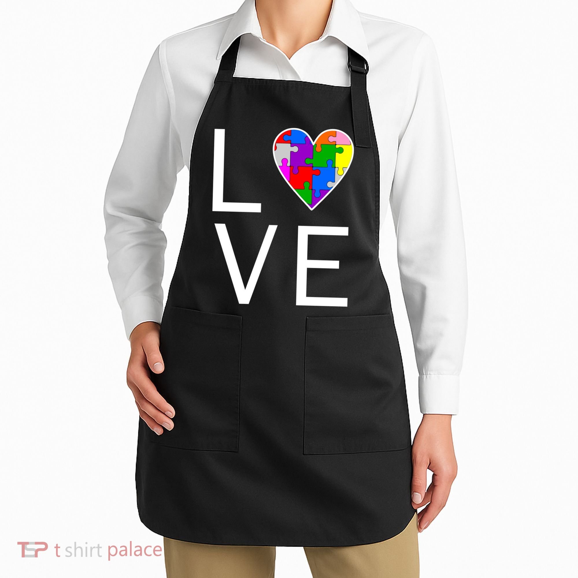 Love Autism Heart Puzzle Pieces Apron