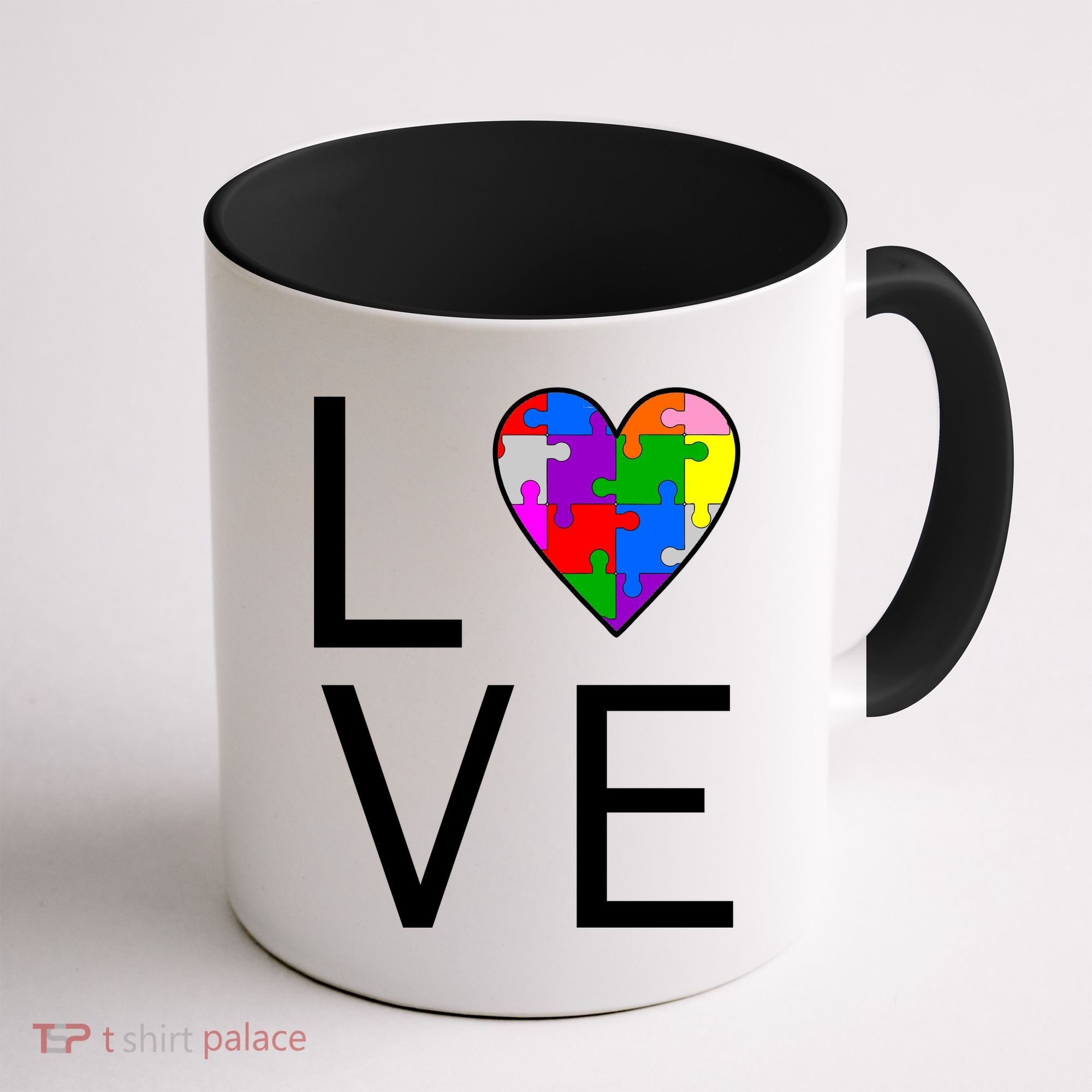Love Autism Heart Puzzle Pieces Coffee Mug
