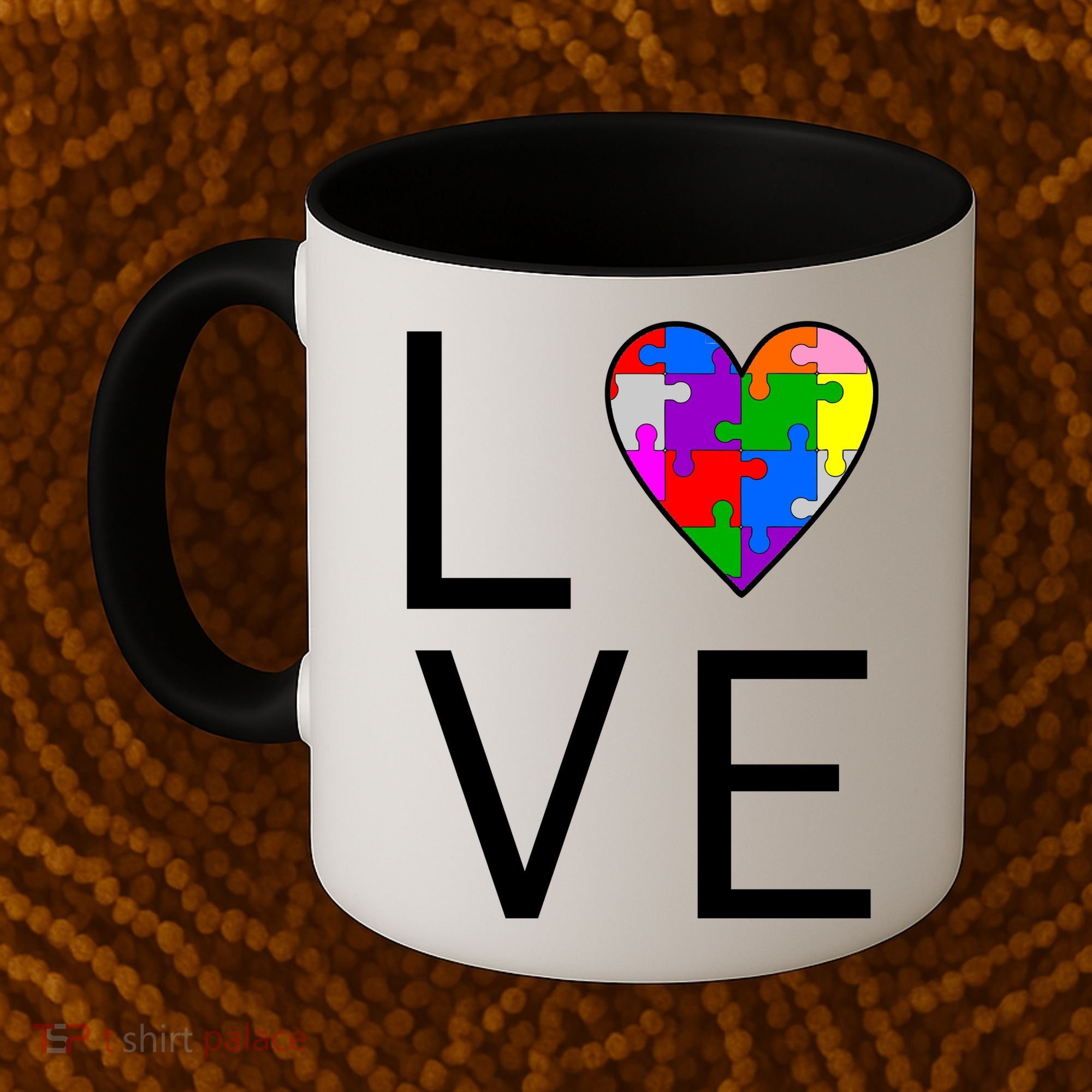Love Autism Heart Puzzle Pieces Coffee Mug