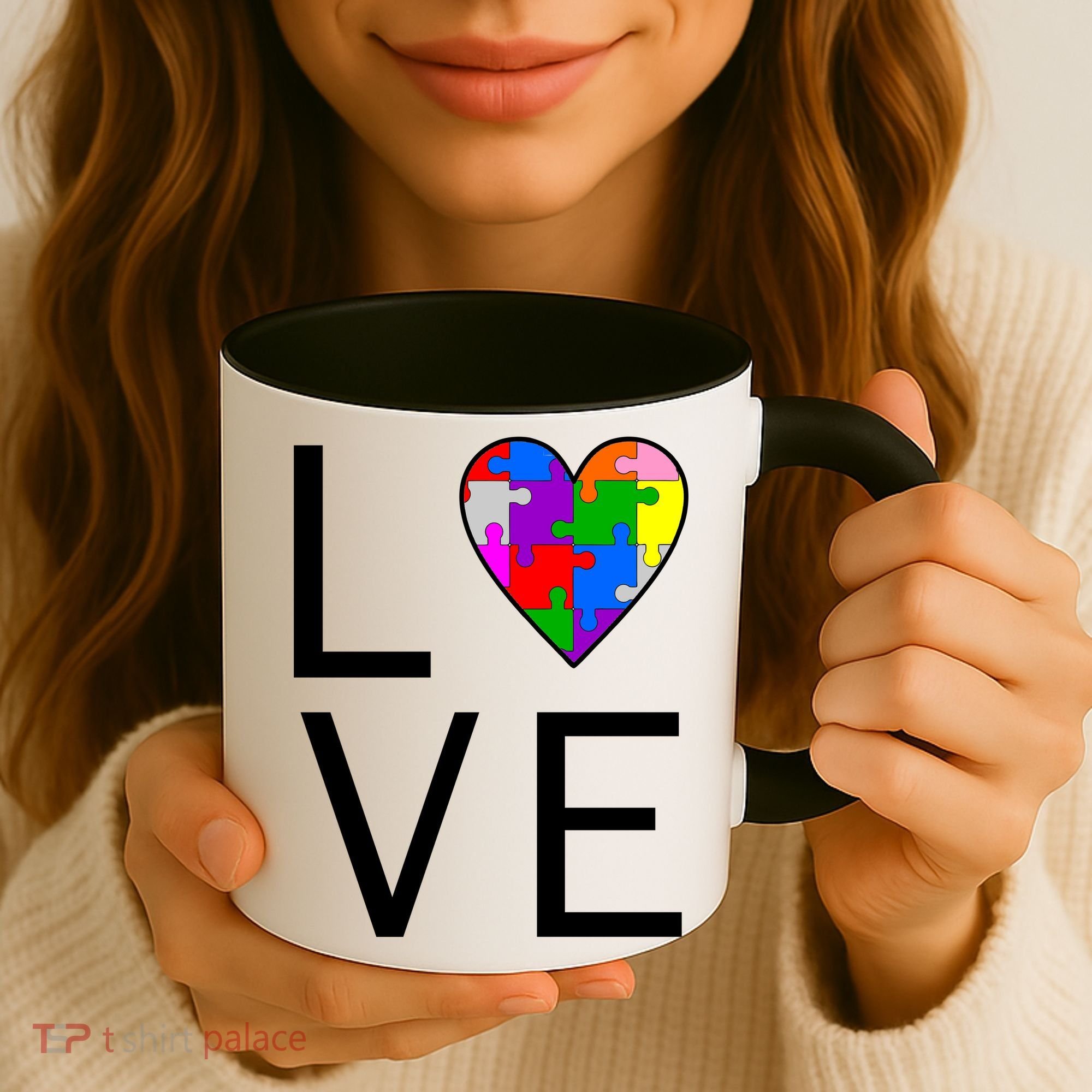 Love Autism Heart Puzzle Pieces Coffee Mug