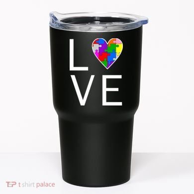 Love Autism Heart Puzzle Pieces Tumbler