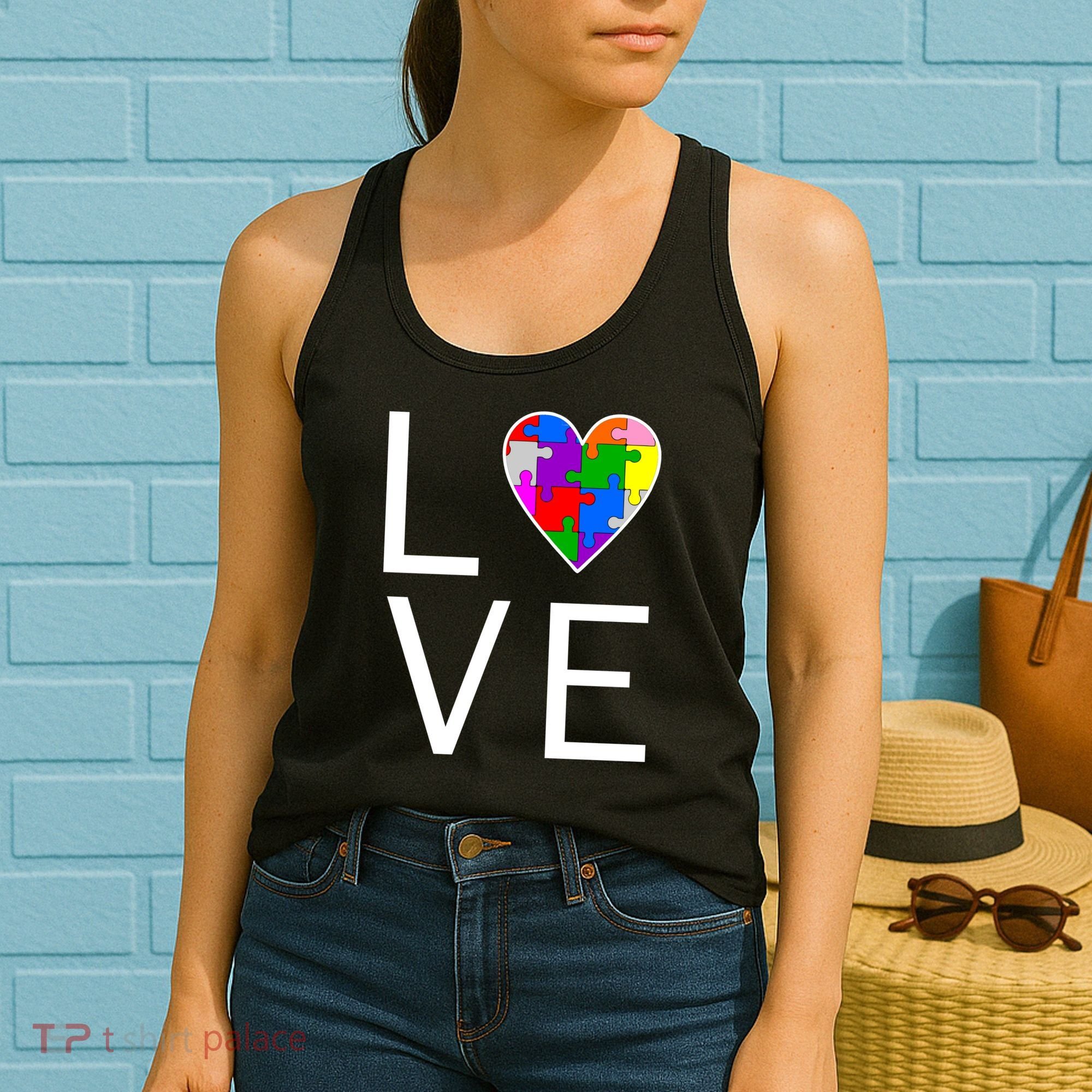 Love Autism Heart Puzzle Pieces Women's Tank Top