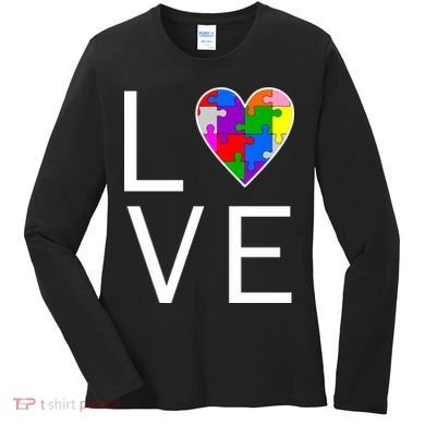 Love Autism Heart Puzzle Pieces Women's Long Sleeve Shirt
