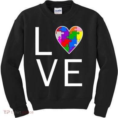 Love Autism Heart Puzzle Pieces Kids Sweatshirt