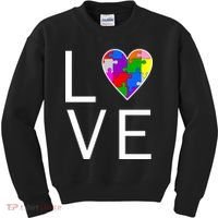 Love Autism Heart Puzzle Pieces Kids Sweatshirt thumb 0