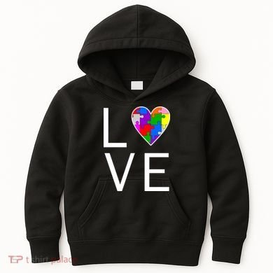 Love Autism Heart Puzzle Pieces Kids Hoodie