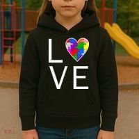 Love Autism Heart Puzzle Pieces Kids Hoodie thumb 3