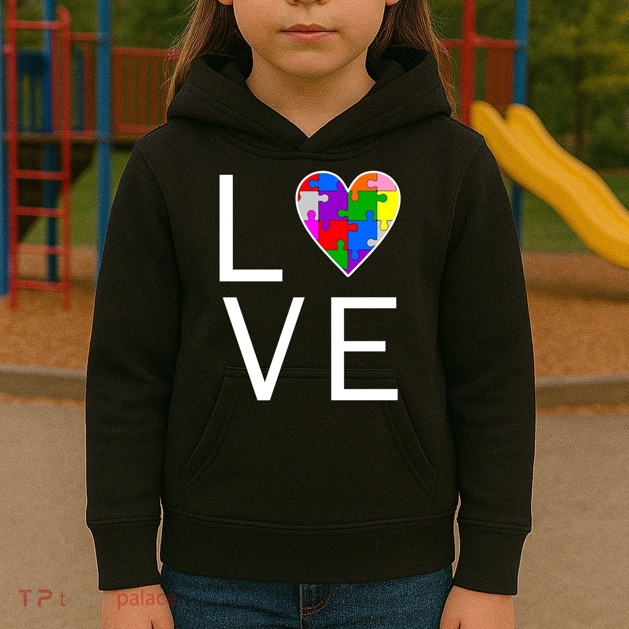 Love Autism Heart Puzzle Pieces Kids Hoodie