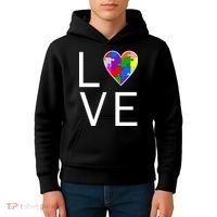 Love Autism Heart Puzzle Pieces Kids Hoodie thumb 4