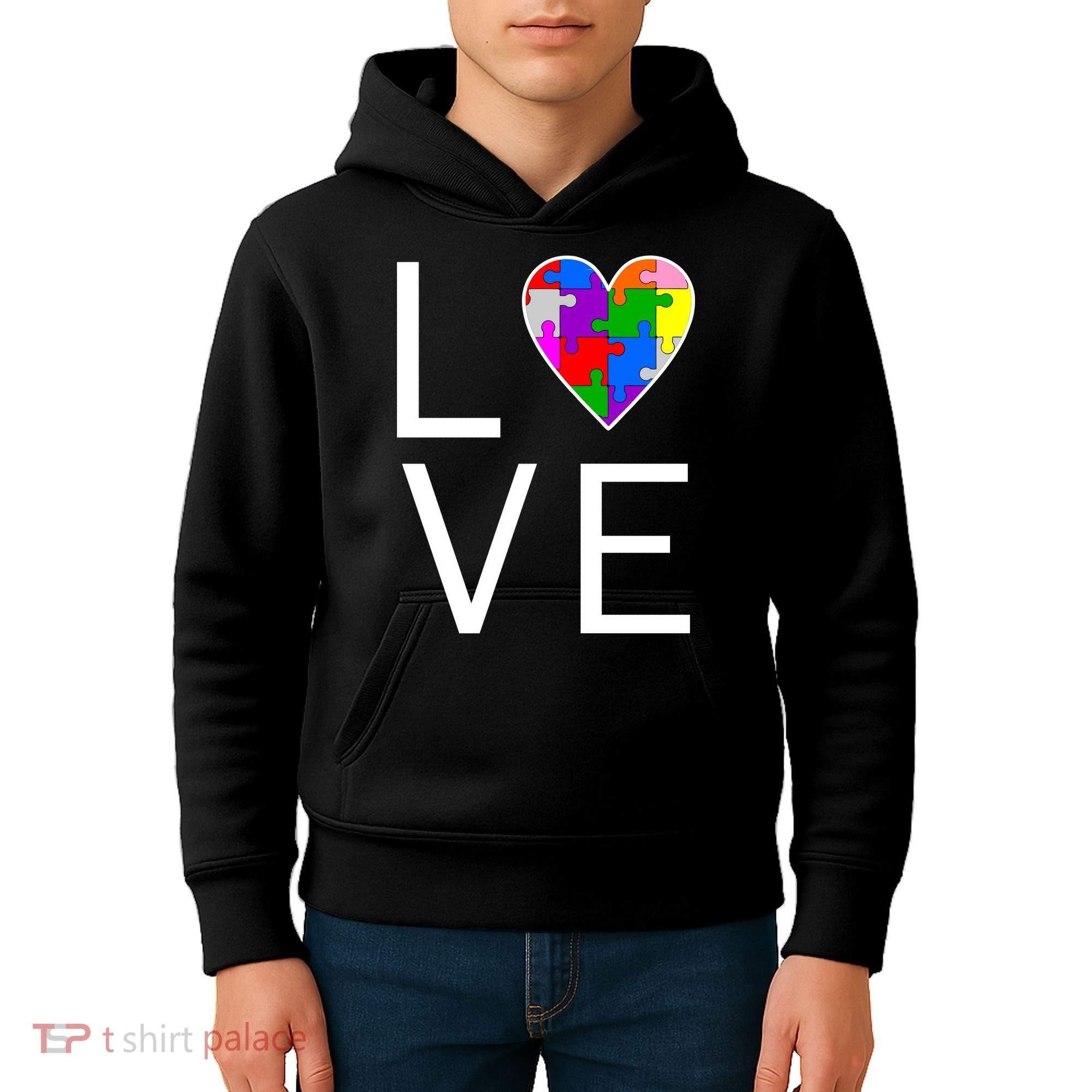 Love Autism Heart Puzzle Pieces Kids Hoodie