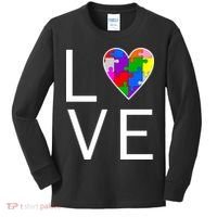 Love Autism Heart Puzzle Pieces Kids Long Sleeve Shirt thumb 0