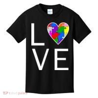 Love Autism Heart Puzzle Pieces Kids T-Shirt thumb 0