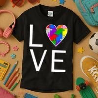 Love Autism Heart Puzzle Pieces Kids T-Shirt thumb 3
