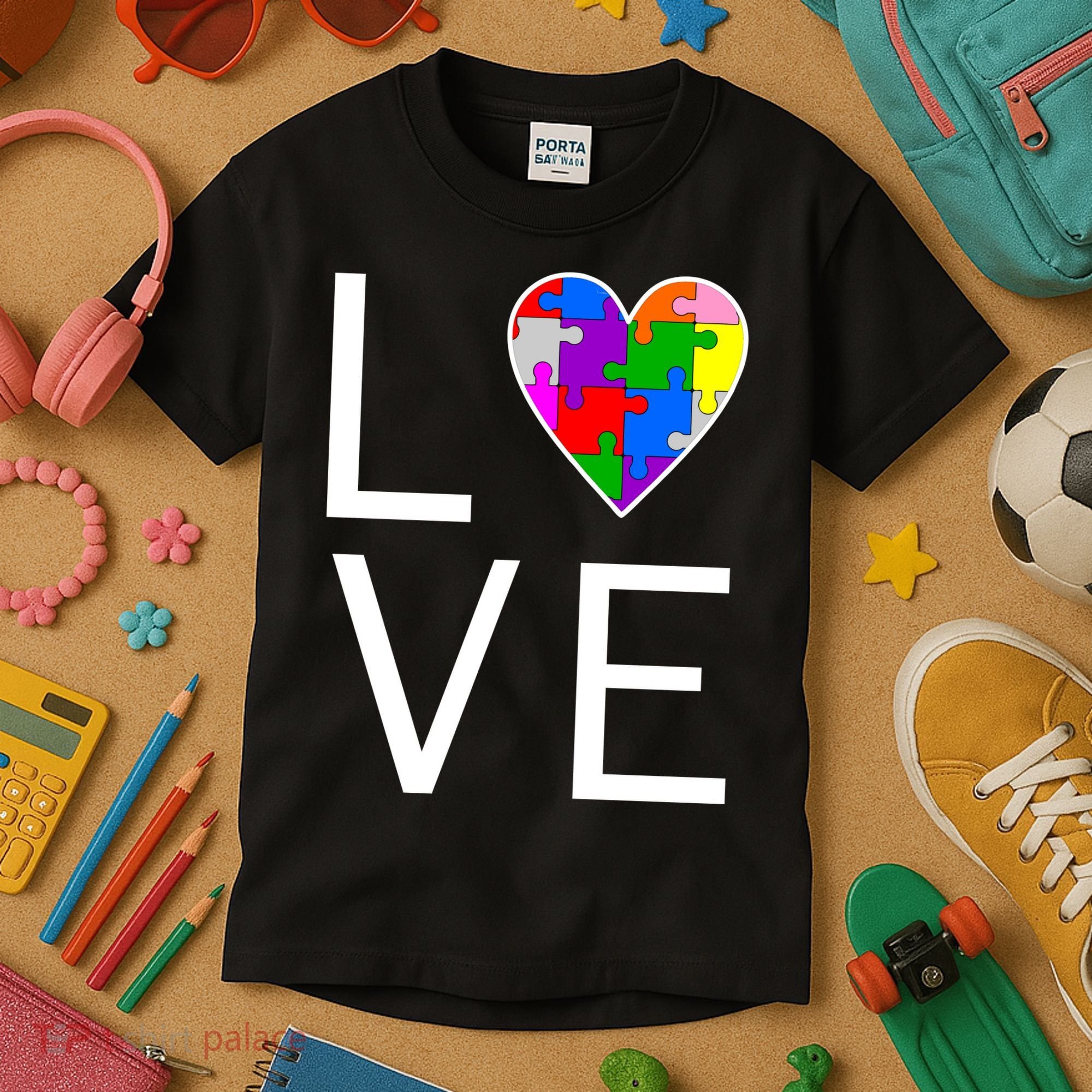 Love Autism Heart Puzzle Pieces Kids T-Shirt