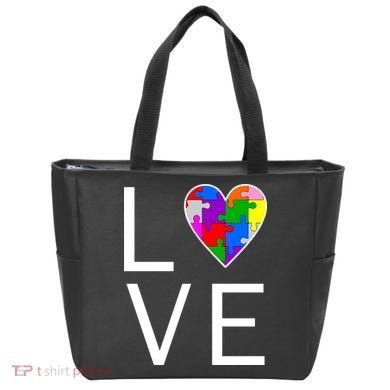 Love Autism Heart Puzzle Pieces Tote Bag