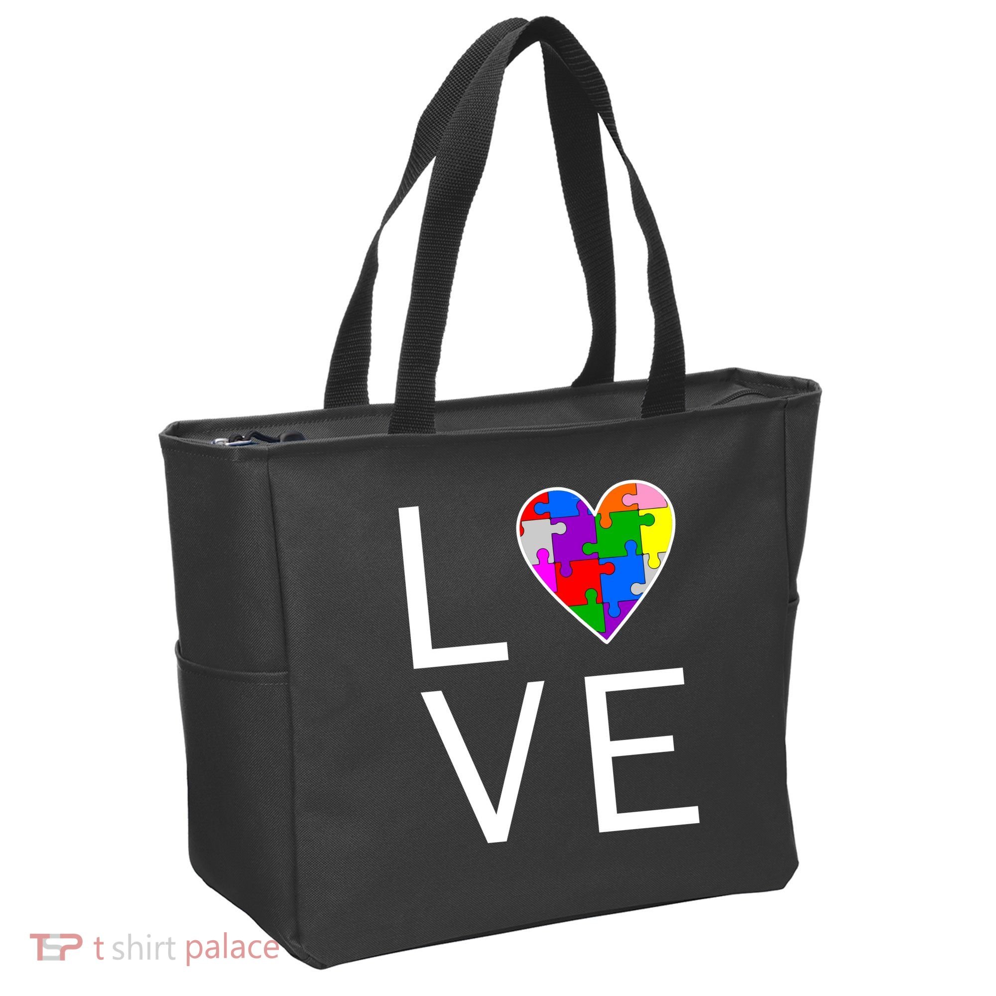 Love Autism Heart Puzzle Pieces Tote Bag