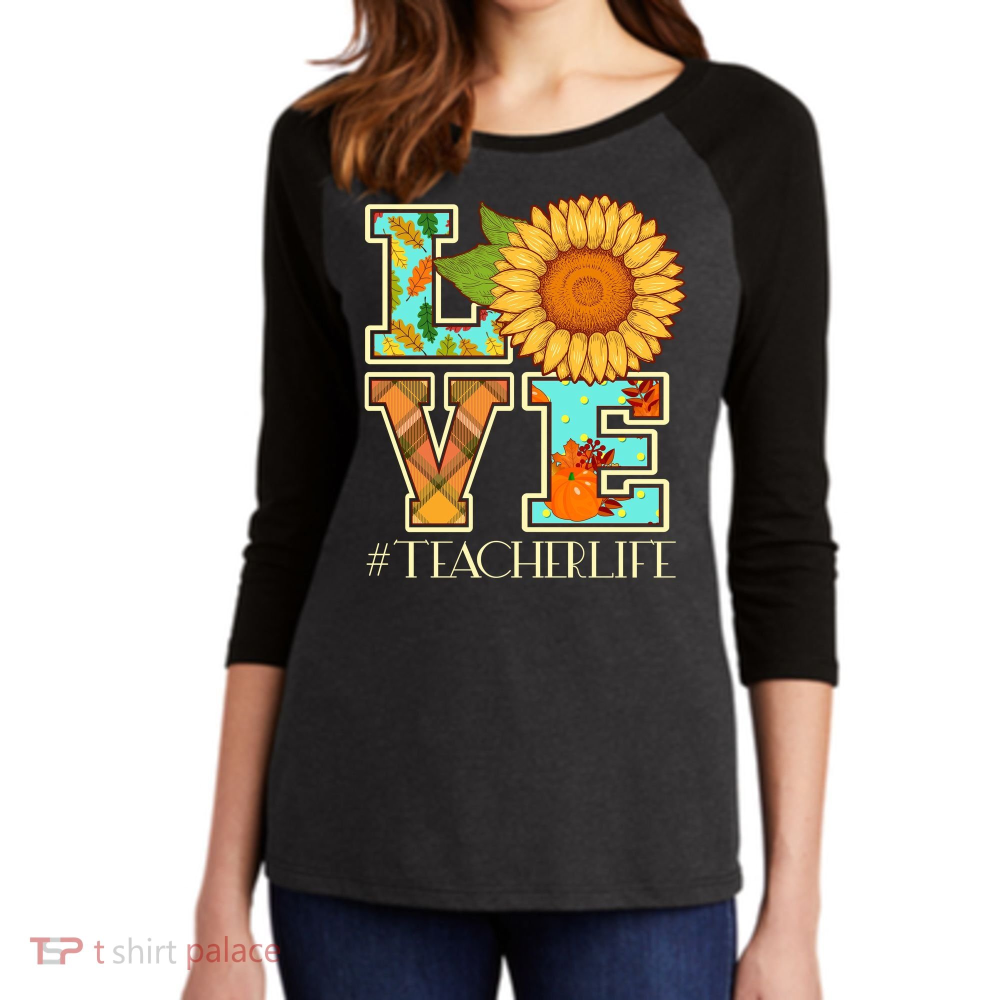 Love Autumn Fall #Teacher Life Women's Tri-Blend 3/4-Sleeve Raglan Shirt