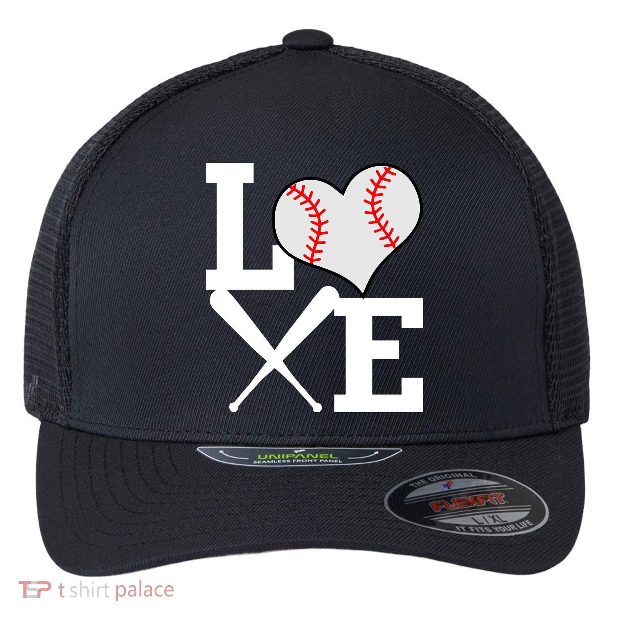 Love Baseball Heart Graphic Flexfit Unipanel Trucker Cap
