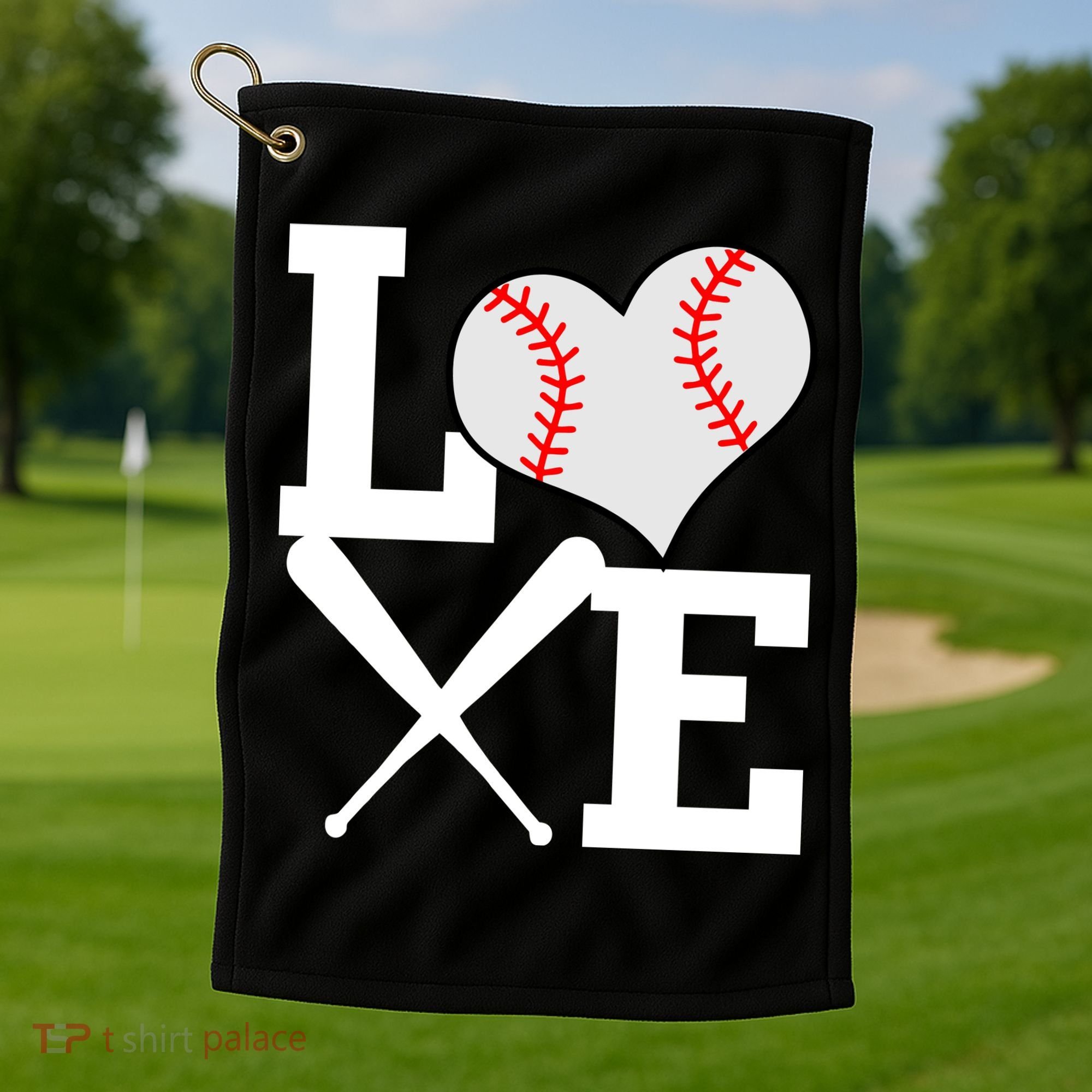 Love Baseball Heart Graphic Golf Towel
