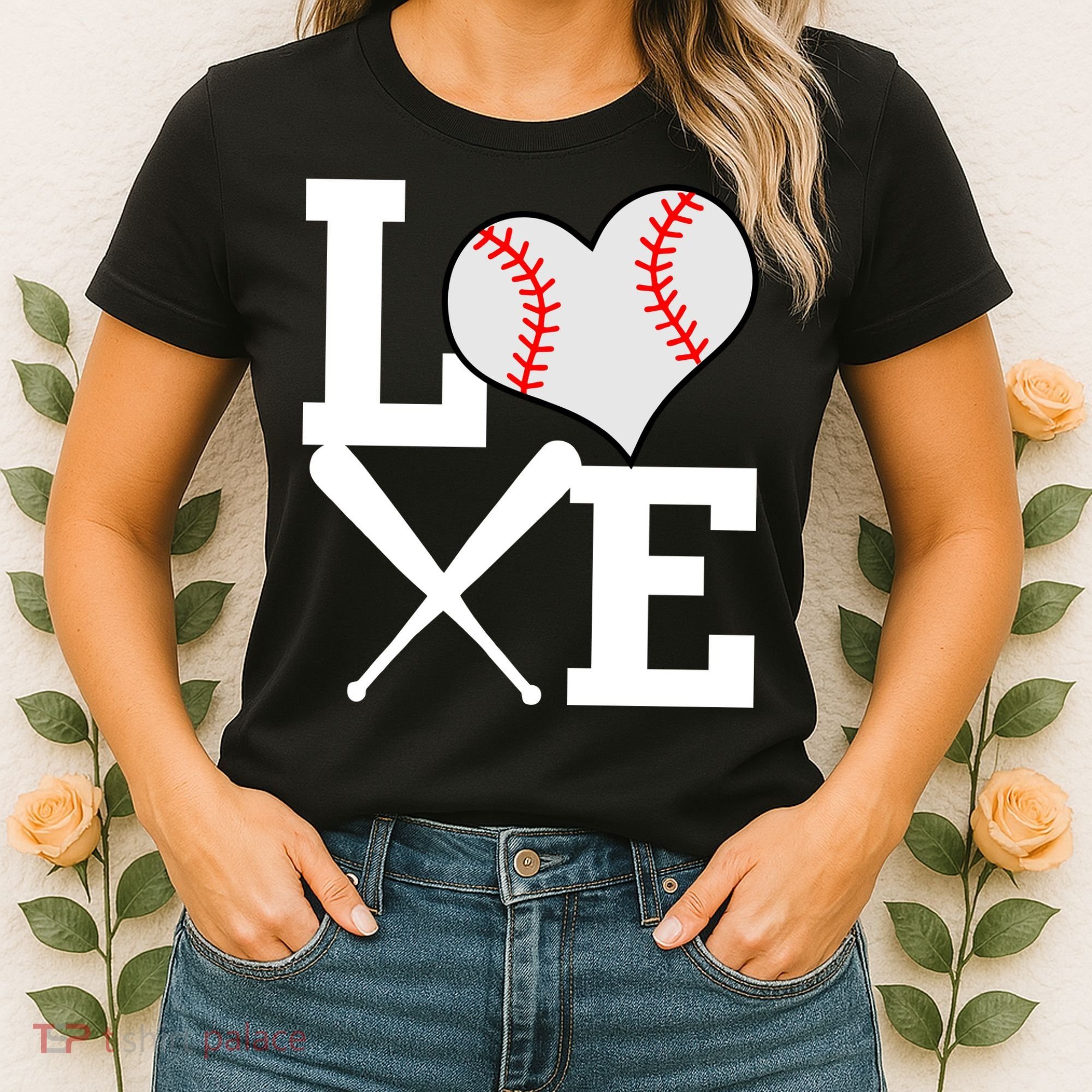 Love Baseball Heart Graphic Women's T-Shirt