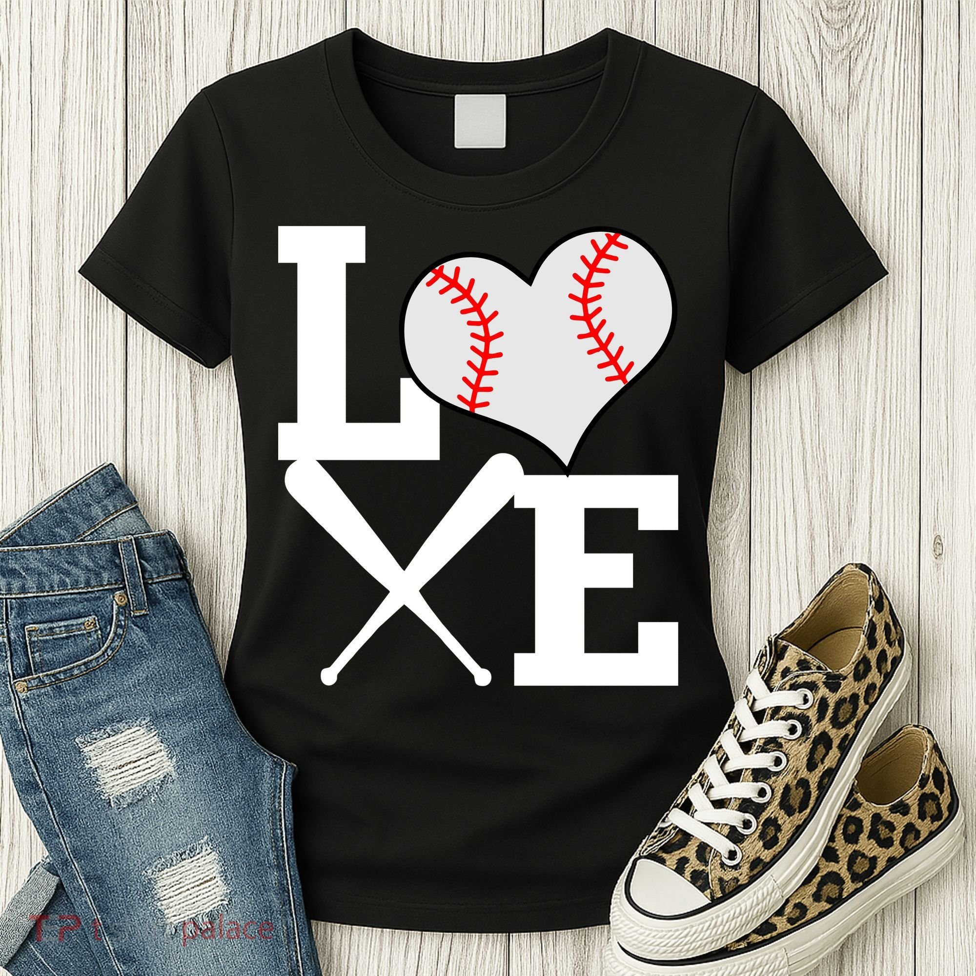 Love Baseball Heart Graphic Women's T-Shirt
