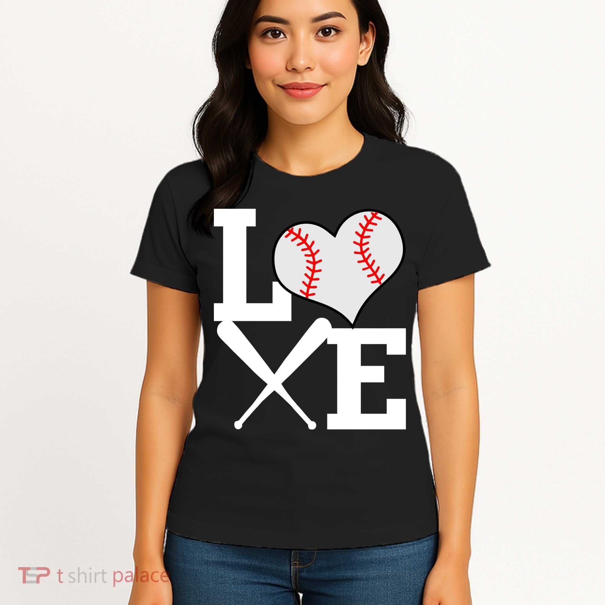 Love Baseball Heart Graphic Women's T-Shirt
