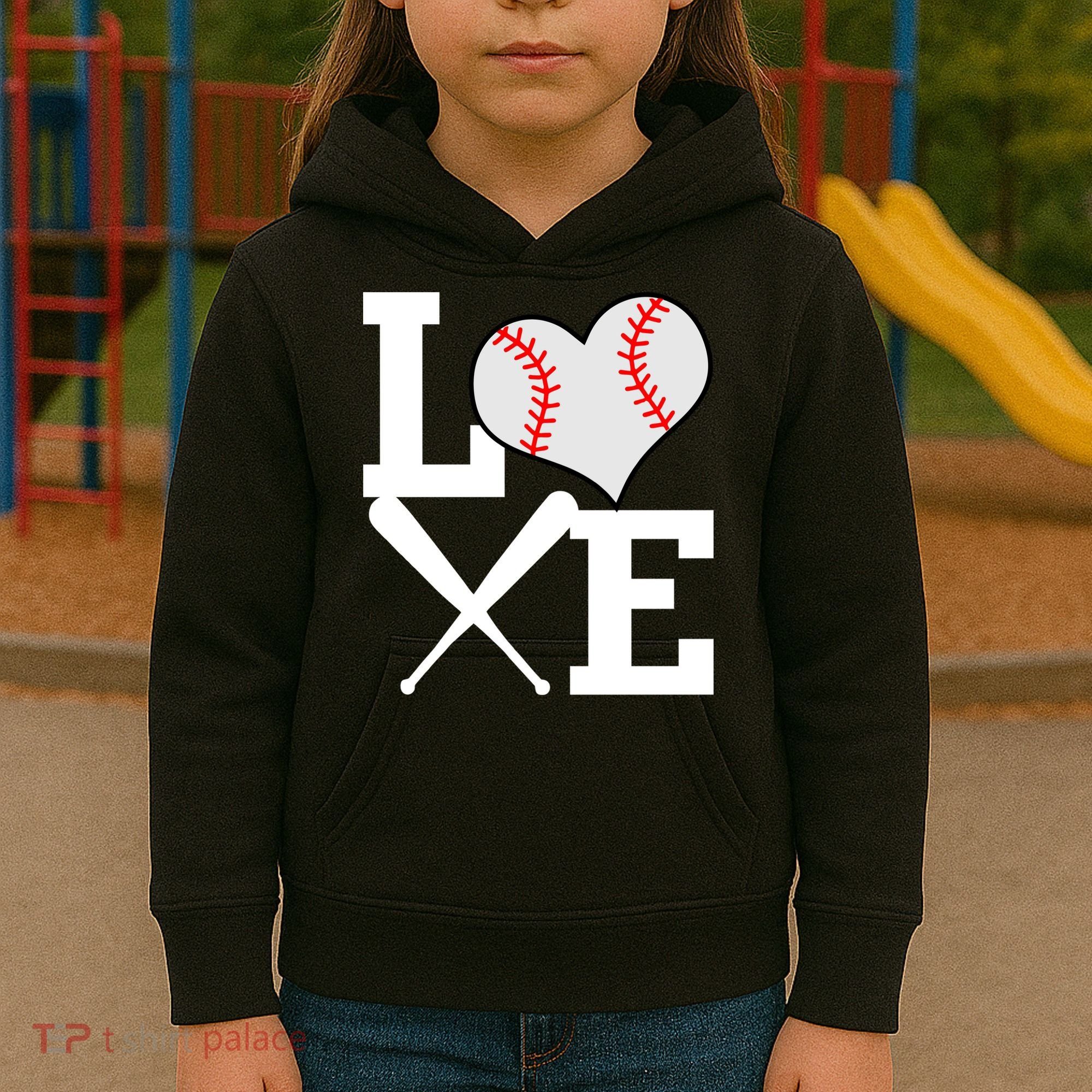 Love Baseball Heart Graphic Kids Hoodie