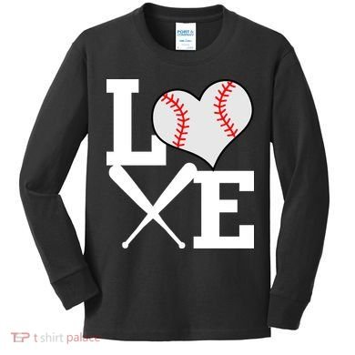 Love Baseball Heart Graphic Kids Long Sleeve Shirt