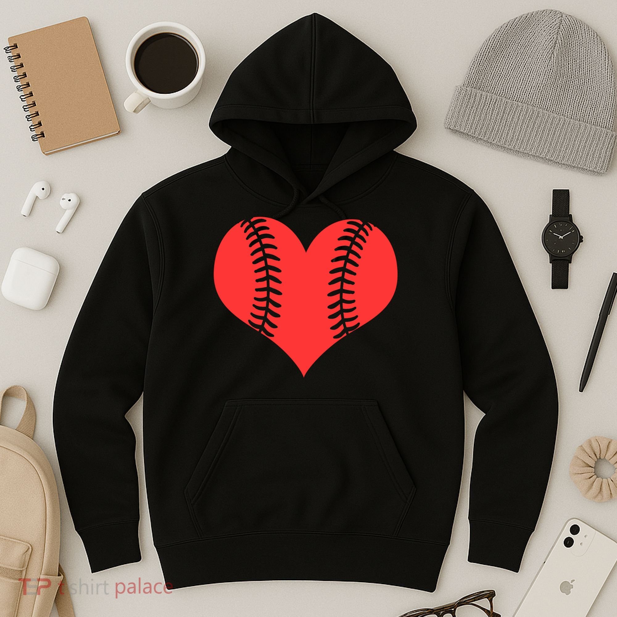 Love Baseball Red Heart Hoodie