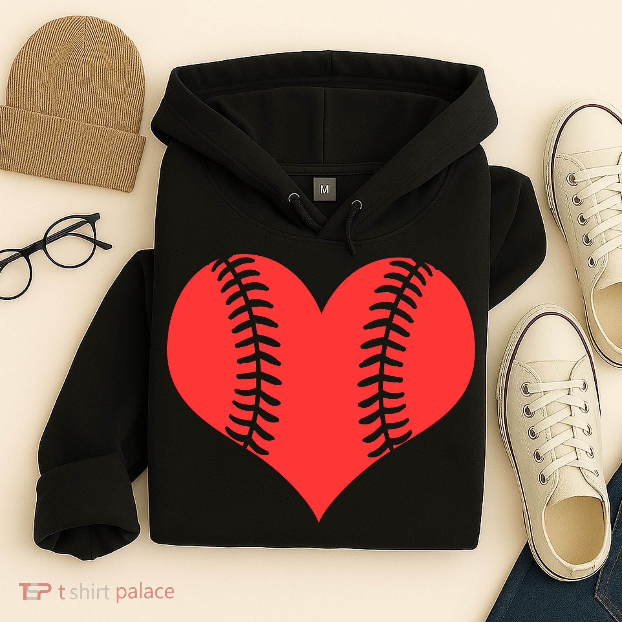 Love Baseball Red Heart Hoodie