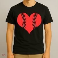 Love Baseball Red Heart T-Shirt thumb 3