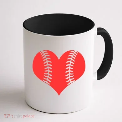 Love Baseball Red Heart Coffee Mug back