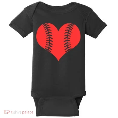 Love Baseball Red Heart Baby Bodysuit