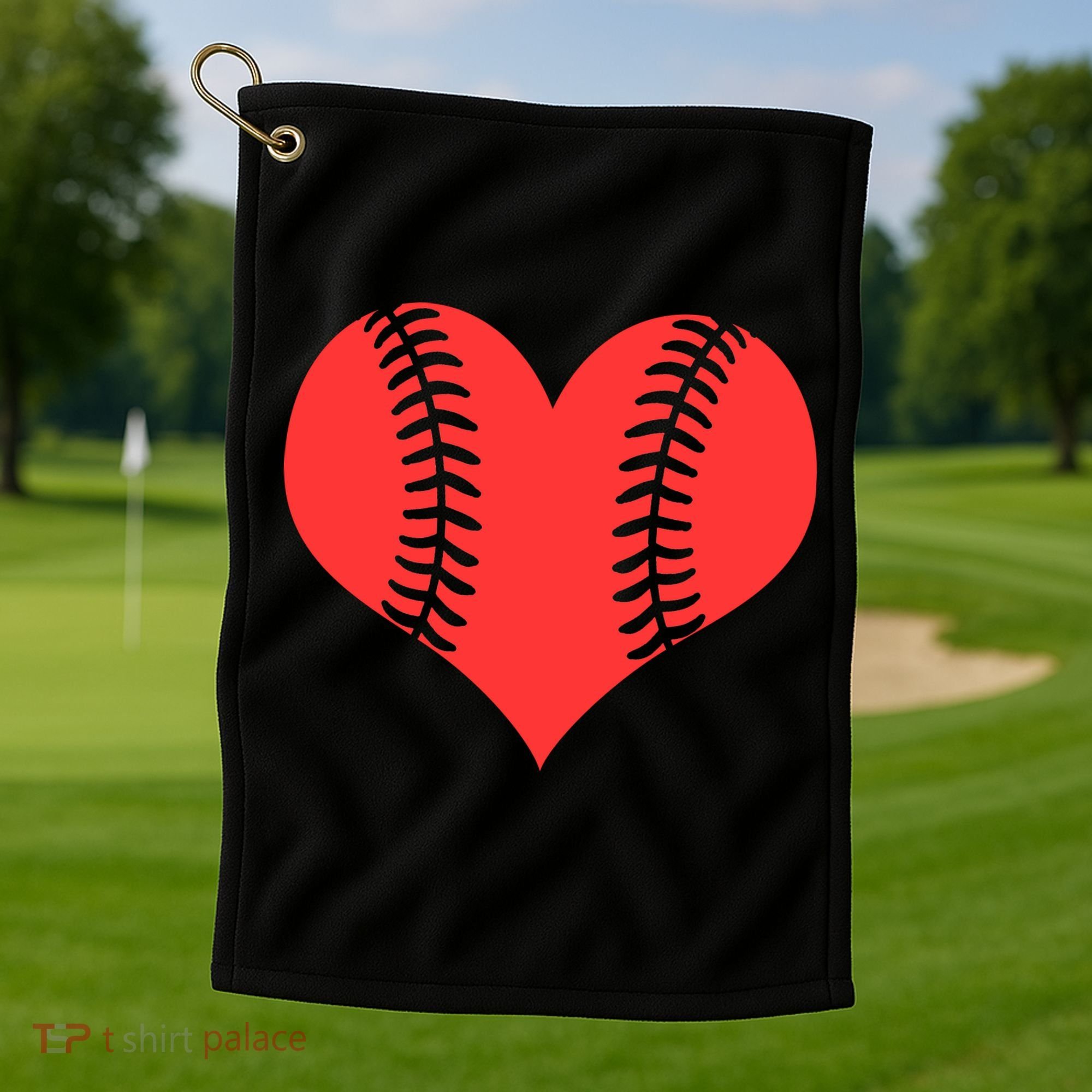 Love Baseball Red Heart Golf Towel