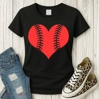 Love Baseball Red Heart Women's T-Shirt thumb 3