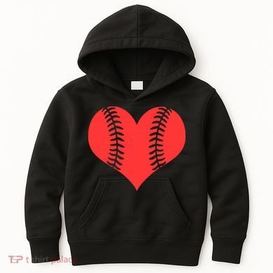 Love Baseball Red Heart Kids Hoodie