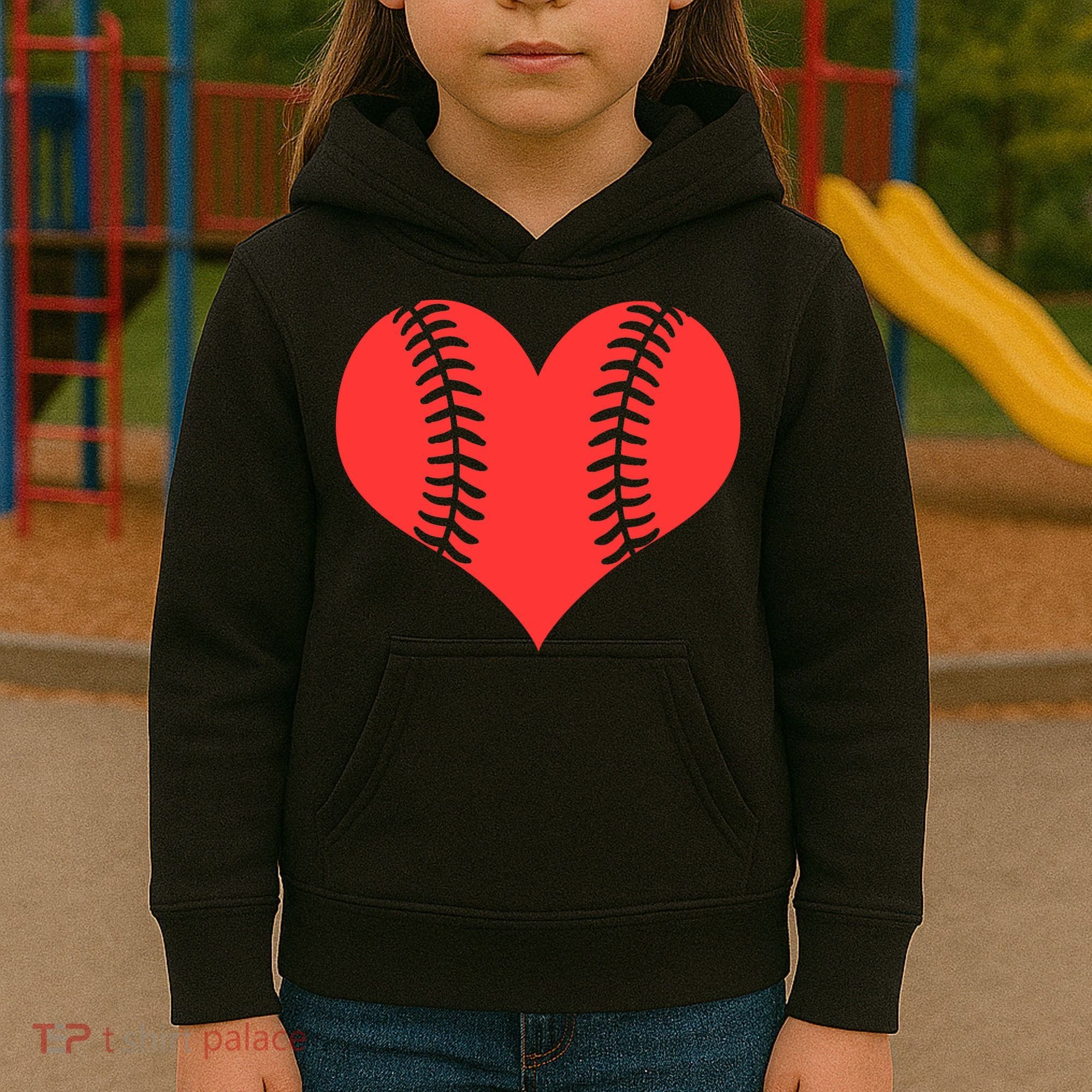 Love Baseball Red Heart Kids Hoodie