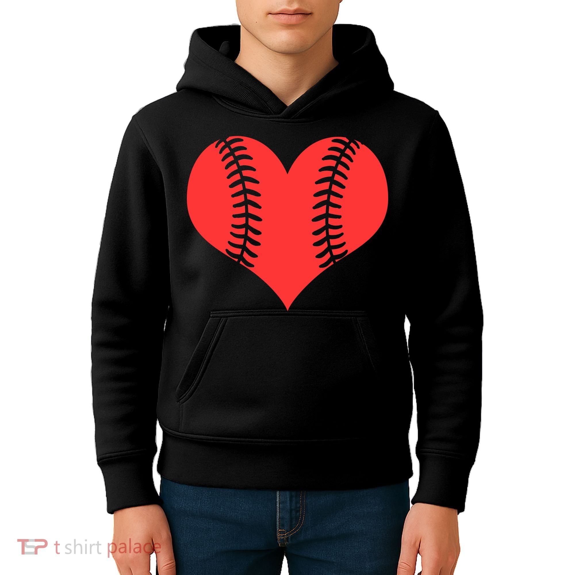 Love Baseball Red Heart Kids Hoodie
