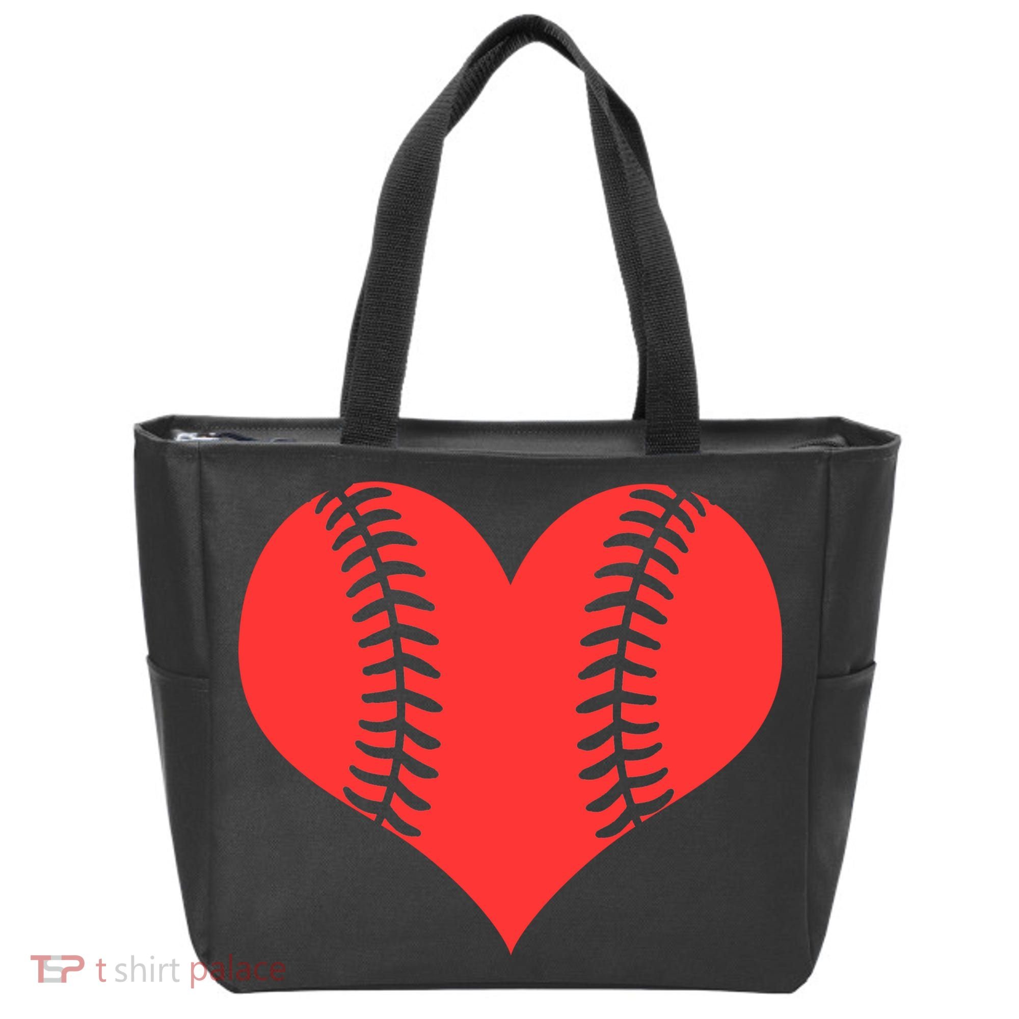 Love Baseball Red Heart Tote Bag