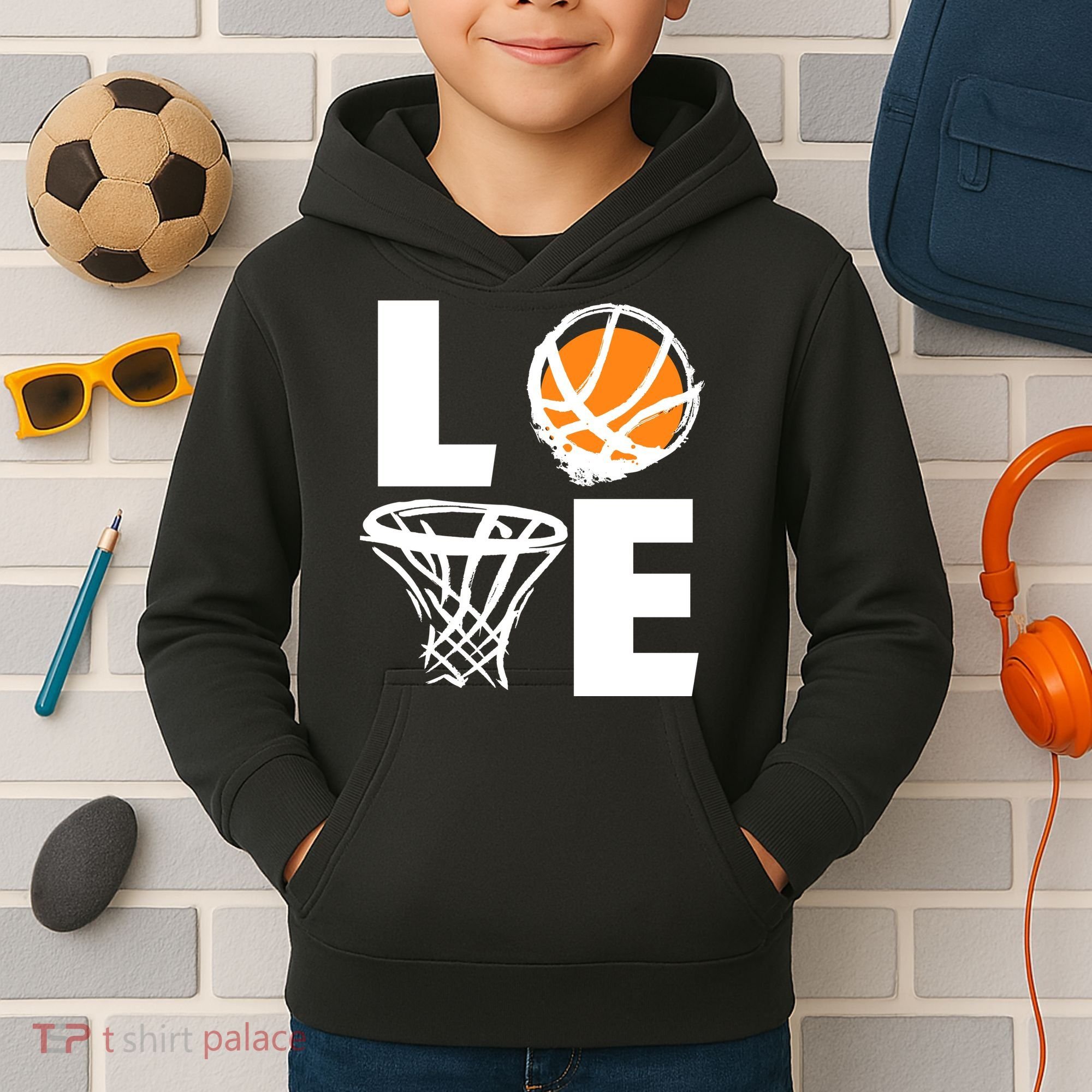 Love Basketball Hoop Kids Hoodie