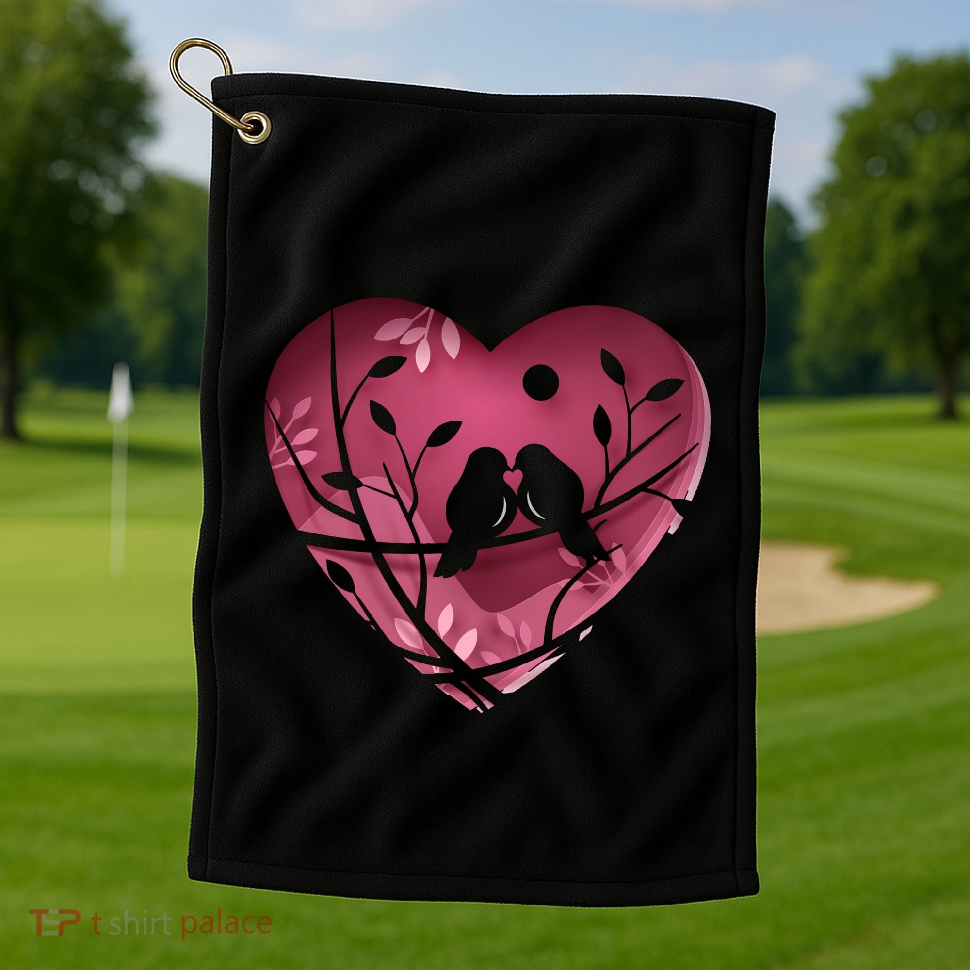 Love Birds Hollow Heart Golf Towel