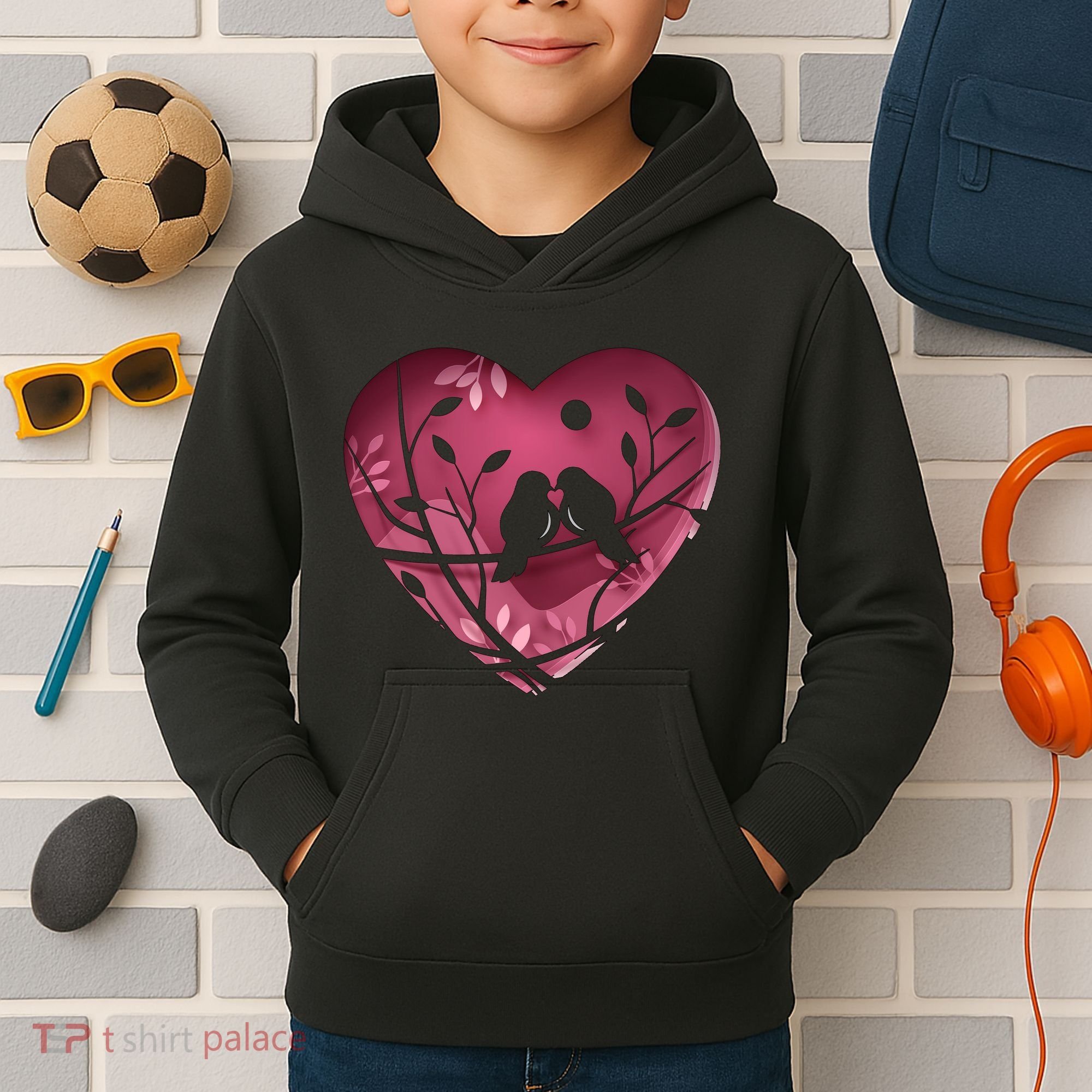 Love Birds Hollow Heart Kids Hoodie