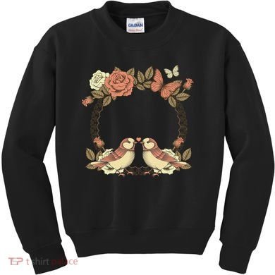 Love Birds Vintage Heart Frame Kids Sweatshirt