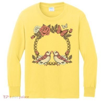 Love Birds Vintage Heart Frame Kids Long Sleeve Shirt